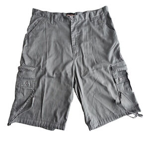 Blac Lacquer Wide Leg Cargo Shorts with 8 Pockets Men's Size 38 Drawstring Leg